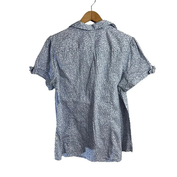 Lane Bryant Polka Dot Spotted Button Up Shirt Short Sleeves Collared Blue White - Picture 2 of 6